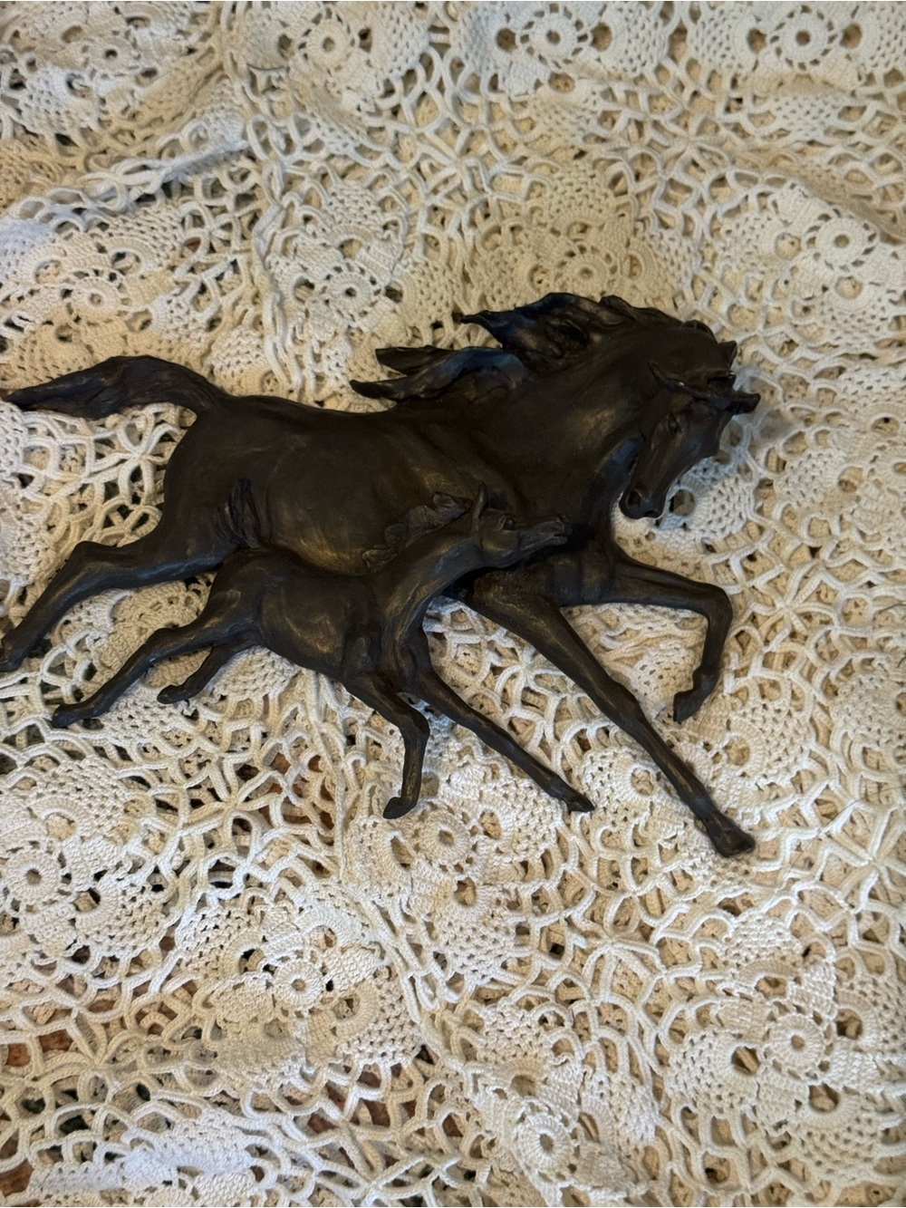 Vintage Black Bronze Galloping Horse Wall Sculpture